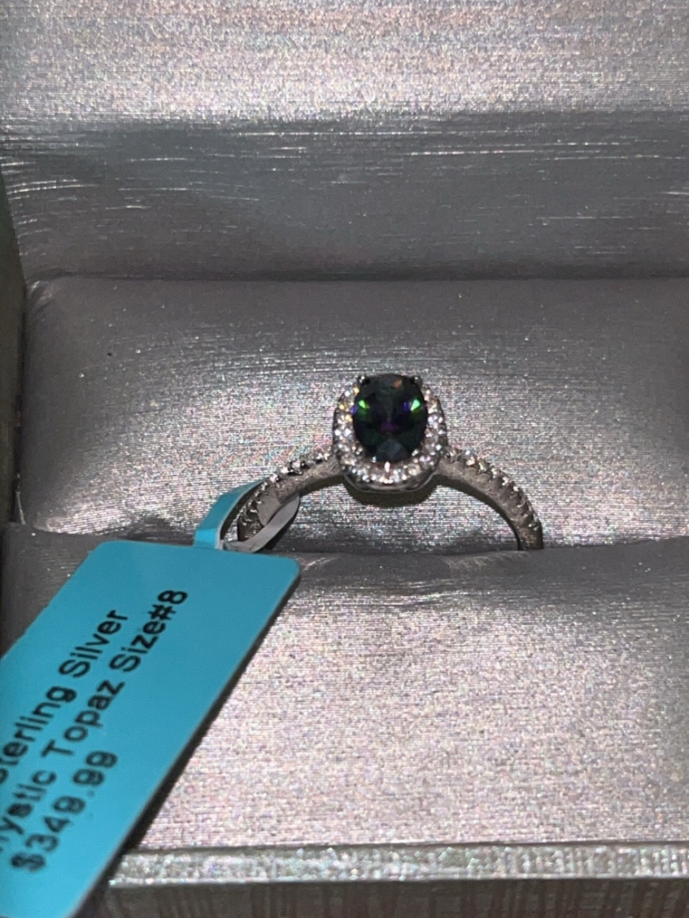 Sterling Silver Mystic Topaz Halo Ring — Iridescent Green/Purple